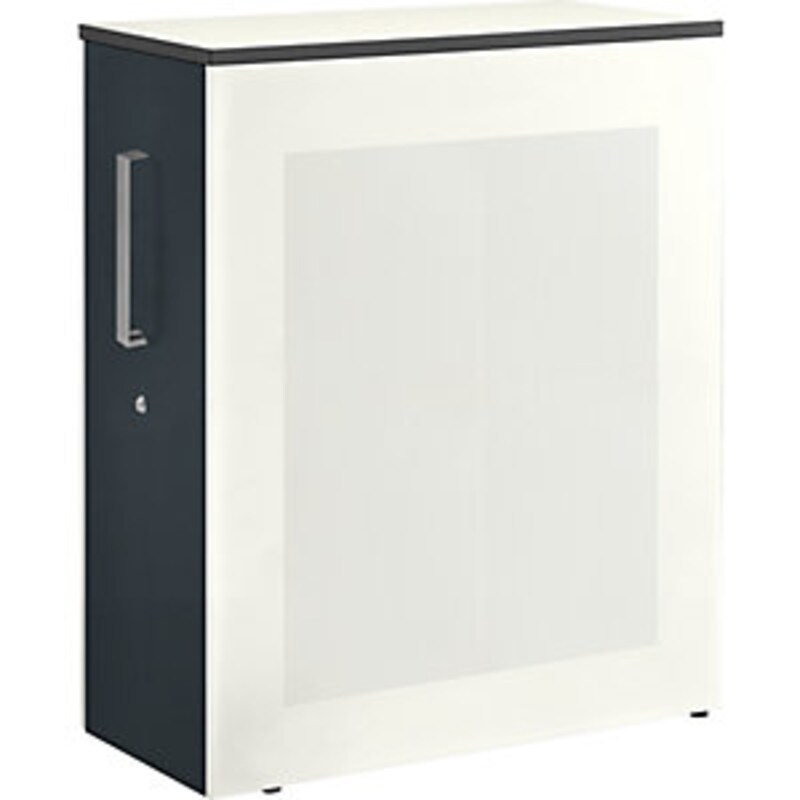 Hochauszugschrank, Thekenelement links stehend, H 1250mm, reinweiß/anthrazitgrau