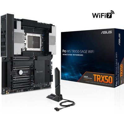 EL 5 günstig Kaufen-ASUS Pro WS TRX50-Sage WIFI Workstation Mainboard Sockel SP6 (sTR5). ASUS Pro WS TRX50-Sage WIFI Workstation Mainboard Sockel SP6 (sTR5) <![CDATA[• E-ATX Mainboard mit Sockel SP6 (sTR5) für Ryzen Threadripper PRO 7000 • AMD TRX50-Chipsatz, keine Graf