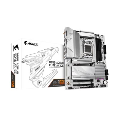 am Board günstig Kaufen-GIGABYTE B650 AORUS ELITE AX ICE ATX Mainboard Sockel AM5 HDMI/DP/USB-C/M.2. GIGABYTE B650 AORUS ELITE AX ICE ATX Mainboard Sockel AM5 HDMI/DP/USB-C/M.2 <![CDATA[• ATX Mainboard mit Sockel AMD AM5 für AMD RYZEN 7000 Serie-CPU • AMD B650-Chipsatz, AMD