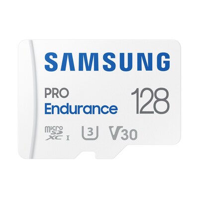 Adapter Karte günstig Kaufen-Samsung PRO Endurance 128 GB microSD-Speicherkarte mit SD-Adapter. Samsung PRO Endurance 128 GB microSD-Speicherkarte mit SD-Adapter <![CDATA[• Speichertyp: microSDXC (UHS-I) inklusive USB-Adapter • Speicherkapazität: 128 GB • Geschwindigkeitsklass
