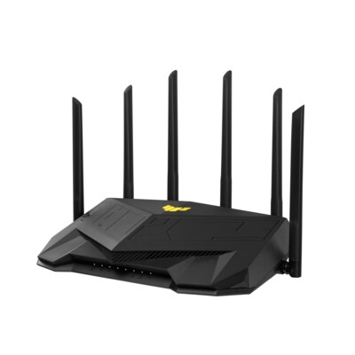 5G WiFi günstig Kaufen-ASUS TUF Gaming AX6000 AiMesh Dual Band WLAN Router. ASUS TUF Gaming AX6000 AiMesh Dual Band WLAN Router <![CDATA[• Ultraschnelles WiFi 6 mit einer Geschwindigkeit von bis zu 6.000 Mbit/ • Duale 2,5G-Ports • Schnelles & stabiles kabelgebundenes Gami