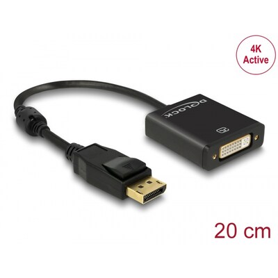 Delock Adapter DisplayPort 1.2 Stecker  DVI Buchse 4K Aktiv schwarz (20 cm)