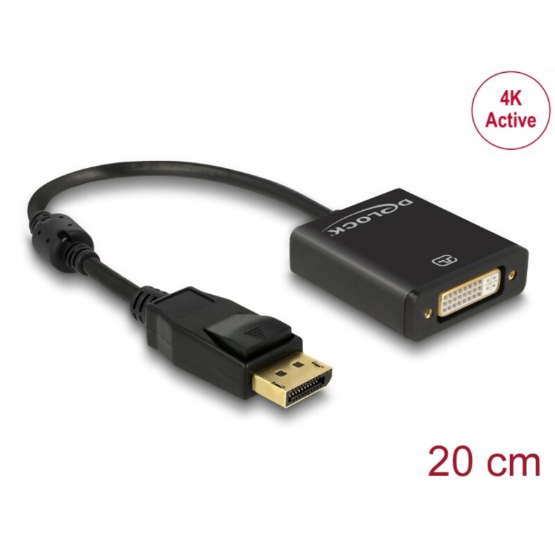 Delock Adapter DisplayPort 1.2 Stecker > DVI Buchse 4K Aktiv schwarz (20 cm)