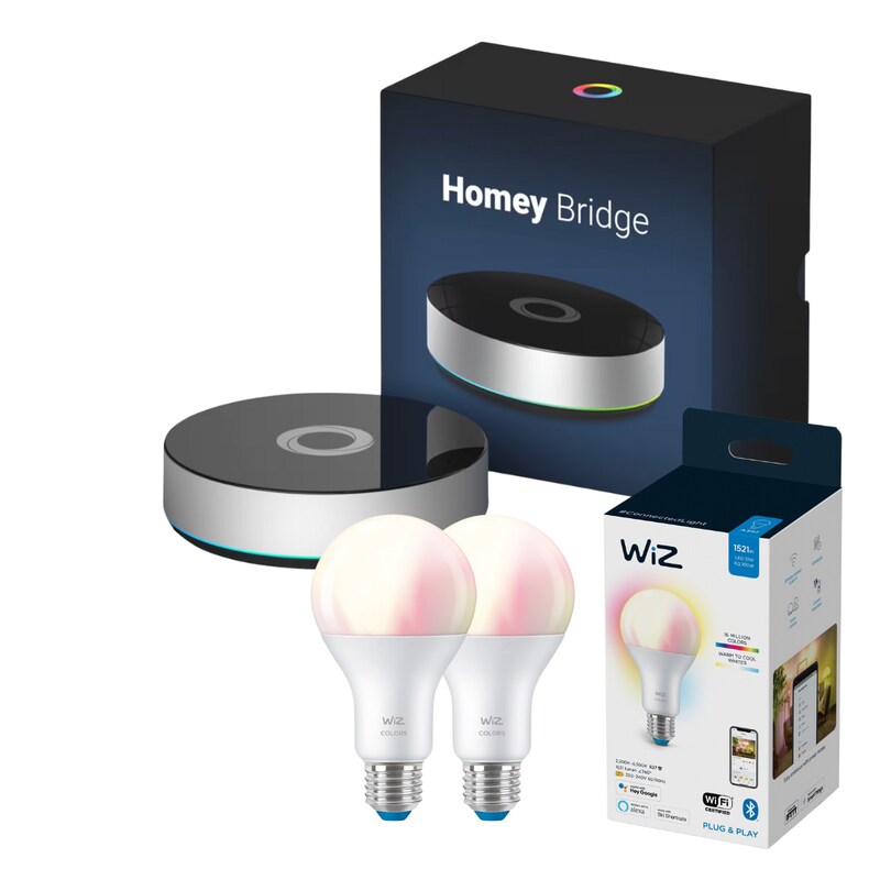 Homey Bridge Smart-Home-Zentrale Gateway Ambiente-Set mit 2x WiZ 100W LED