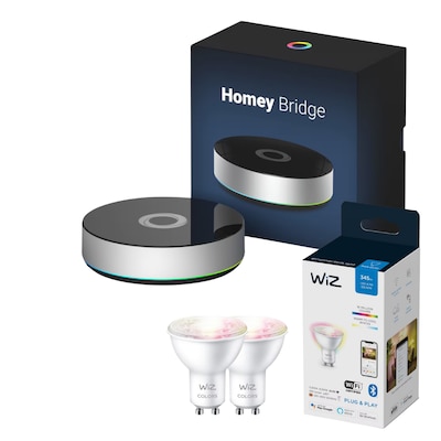 Homey Bridge günstig Kaufen-Homey Bridge Smart-Home-Zentrale Gateway Ambiente-Set mit 2x WiZ 50W GU10 Spot. Homey Bridge Smart-Home-Zentrale Gateway Ambiente-Set mit 2x WiZ 50W GU10 Spot <![CDATA[• Steuereinheit • Kompatibel zu allen Z-Wave-Komponenten • Einfache Einrichtung &