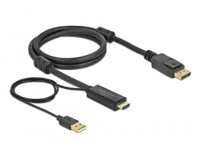 Delock 85963 HDMI + USB zu DisplayPort Kabel 4K 30 Hz 1 m