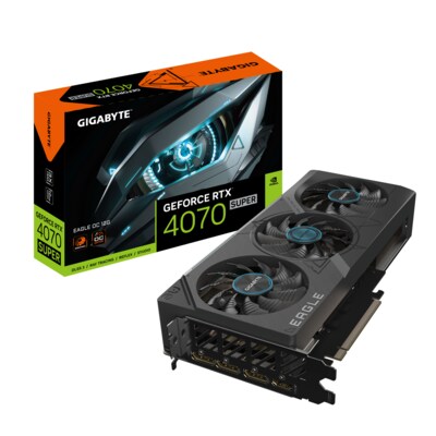 EL BI günstig Kaufen-GIGABYTE GeForce RTX 4070 SUPER 12GB Eagle OC Grafikkarte. GIGABYTE GeForce RTX 4070 SUPER 12GB Eagle OC Grafikkarte <![CDATA[• GeForce RTX 4070, Ada Lovelace, mit DLSS 3, werksseitig übertaktet • 12GB GDDR6X-RAM (192bit Speicherinterface) • Speich