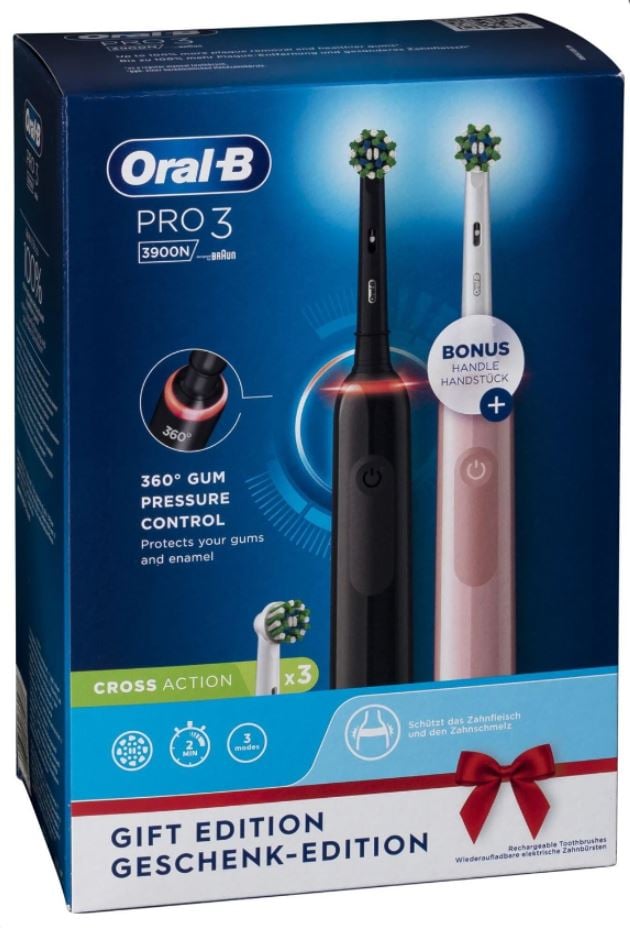 Oral-B Pro 3 3900 Duo Zahnb&uuml;rste Schwarz / Pink