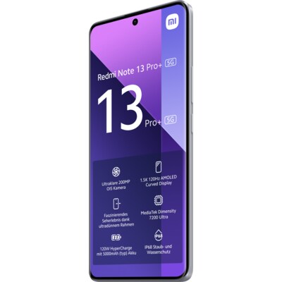 Kamera Dual günstig Kaufen-Xiaomi Redmi Note 13 Pro+ 5G 12/512GB Dual-SIM Smartphone aurora purple. Xiaomi Redmi Note 13 Pro+ 5G 12/512GB Dual-SIM Smartphone aurora purple <![CDATA[• Farbe: lila • 2,8 GHz MediaTek Dimensity 7200 Octa-Core-Prozessor • 200 Megapixel Hauptkamera