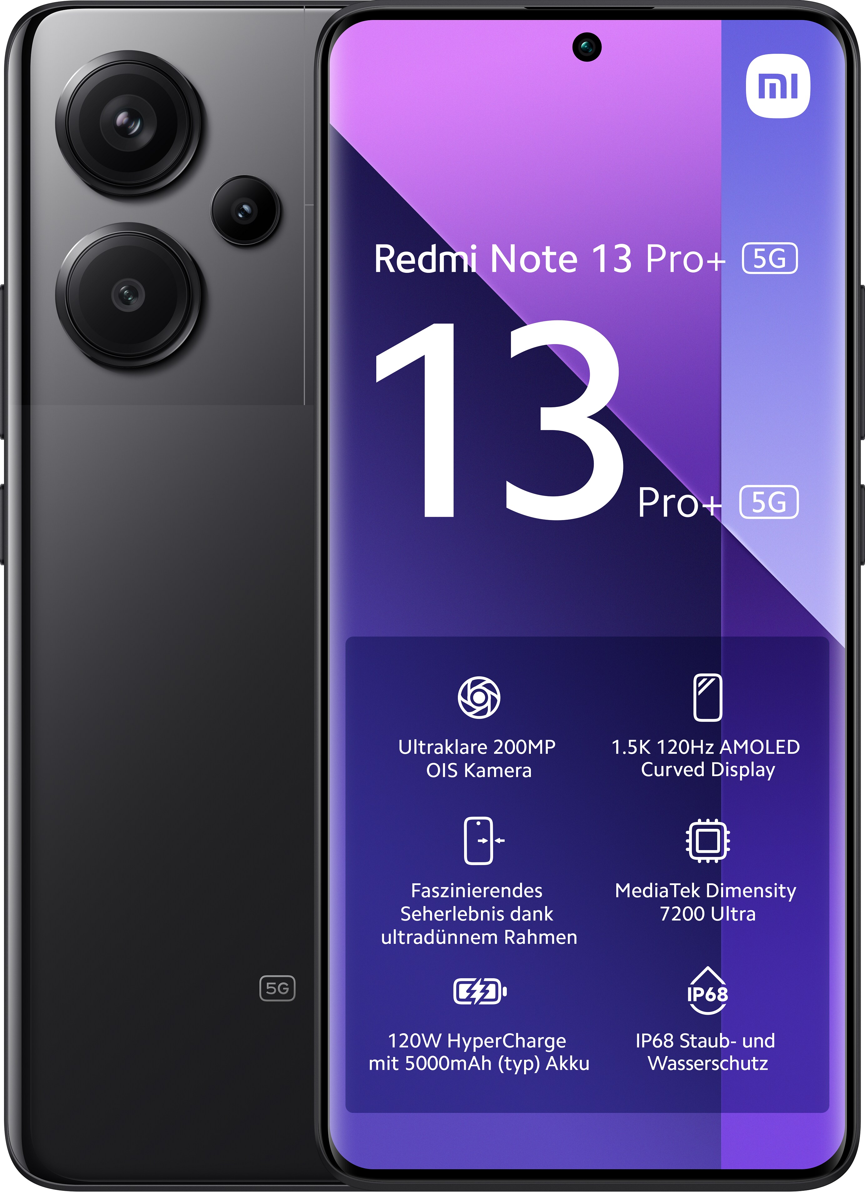 Смартфон Xiaomi Redmi Note 13 Pro+ 5G 12/512 ГБ с двумя SIM-картами midnight black