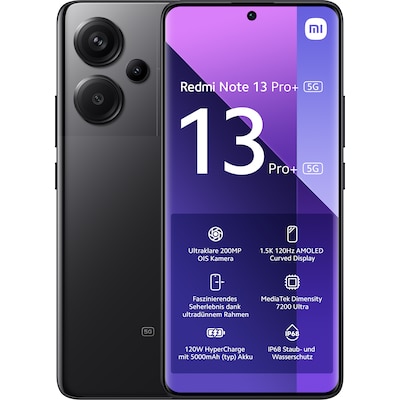 Schwarz,Haarspangen günstig Kaufen-Xiaomi Redmi Note 13 Pro+ 5G 12/512GB Dual-SIM Smartphone midnight black. Xiaomi Redmi Note 13 Pro+ 5G 12/512GB Dual-SIM Smartphone midnight black <![CDATA[• Farbe: schwarz • 2,8 GHz MediaTek Dimensity 7200 Octa-Core-Prozessor • 200 Megapixel Hauptk