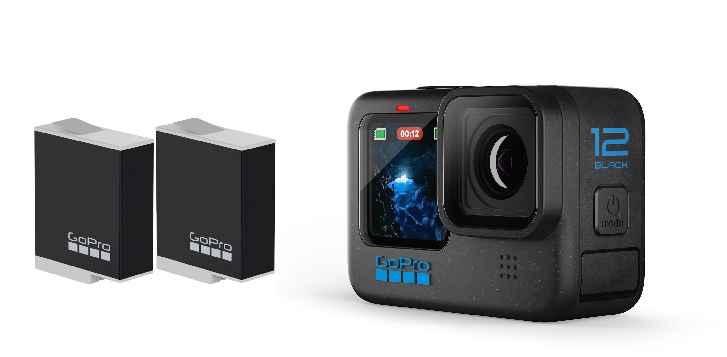 GoPro Hero 12 Black 5,3K60/4K120-Action Cam, Wasserdicht + 2 x Zusatzakku