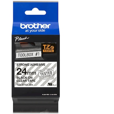 Schriftband günstig Kaufen-Brother TZe-S151 Schriftband, 24mm x 8m, schwarz auf transparent, stark klebend. Brother TZe-S151 Schriftband, 24mm x 8m, schwarz auf transparent, stark klebend <![CDATA[• Brother TZe-S151 Schriftband, 24mm x 8m stark klebend • Bandfarbe transparent, 