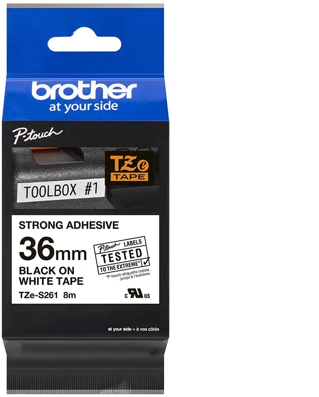 Brother TZe-S261 Schriftband stark klebend 36mm x 8m schwarz auf weiss laminiert