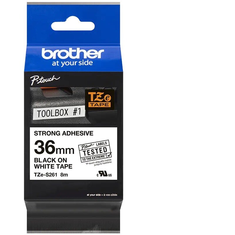 Brother TZe-S261 Schriftband stark klebend 36mm x 8m schwarz auf weiss laminier