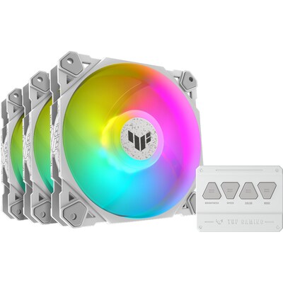 is White günstig Kaufen-ASUS TUF GAMING TF120 ARGB Gehäuselüfter, 3er Set, white 120 mm, PWM. ASUS TUF GAMING TF120 ARGB Gehäuselüfter, 3er Set, white 120 mm, PWM <![CDATA[• 3er Set, 120 mm Gehäuselüfter fortschrittlichem dynamischem Gleitlager • Inklus