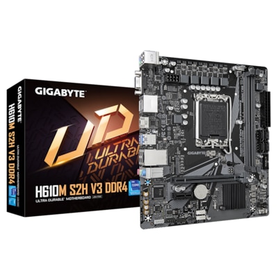 H610M K günstig Kaufen-Gigabyte H610M S2H V3 mATX Mainboard Sockel 1700 HDMI/VGA/2xDP. Gigabyte H610M S2H V3 mATX Mainboard Sockel 1700 HDMI/VGA/2xDP <![CDATA[• mATX Mainboard mit Sockel Intel 1700 für Intel Core 14. Generation-CPU • Intel H610-Chipsatz, keine Grafik • 6