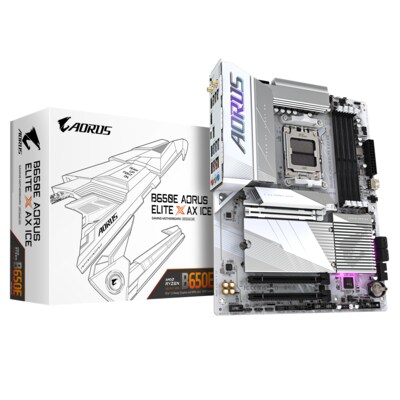 Gigabyte B650 günstig Kaufen-GIGABYTE B650E AORUS Elite X AX ICE ATX Mainboard Sockel AM5. GIGABYTE B650E AORUS Elite X AX ICE ATX Mainboard Sockel AM5 <![CDATA[• ATX Mainboard mit Sockel AMD AM5 für AMD RYZEN 7000 Serie-CPU • AMD B650-Chipsatz, keine Grafik • 192 GB max. RAM,