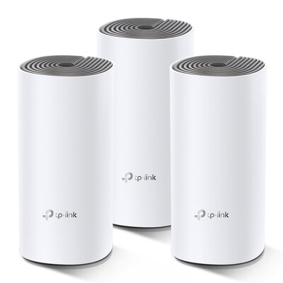 Deco günstig Kaufen-TP-LINK Deco E4 WLAN Mesh System, 3er Set. TP-LINK Deco E4 WLAN Mesh System, 3er Set <![CDATA[• Deco E4 WLAN Mesh System, 2-in-1-Router- und Access-Point-Modi • Bis zu 300 Mbit/s auf 2,4 GHz und bis zu 867 Mbit/s auf 5 GHz • IEEE 802.11ac/n/a 5 GHz,