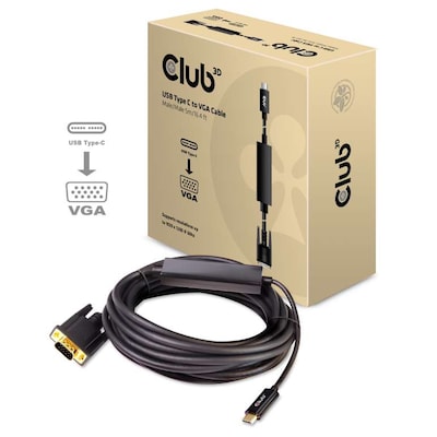 Club  günstig Kaufen-Club 3D USB Typ C auf VGA Kabel Stecker/Stecker 5m. Club 3D USB Typ C auf VGA Kabel Stecker/Stecker 5m <![CDATA[• USB-C-Kabel • Anschlüsse: USB Typ C und VGA-Stecker • Farbe: schwarz, Länge: 5,0m]]>. 