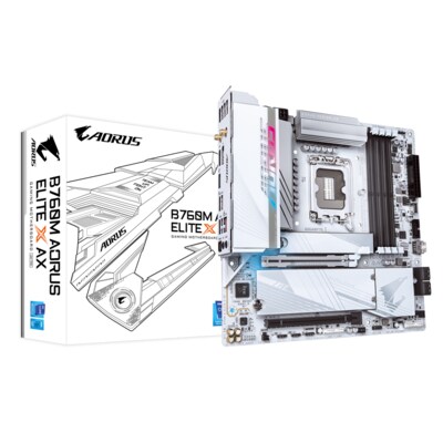 Serie 700 günstig Kaufen-GIGABYTE AORUS B760M ELITE X AX mATX. GIGABYTE AORUS B760M ELITE X AX mATX <![CDATA[• ATX Mainboard mit Sockel AMD AM5 für AMD RYZEN 7000 Serie-CPU • Intel B760-Chipsatz, keine Grafik • 192 GB max. RAM, DDR5 bis zu 8000+MHz • 1x HDMI, 1x USB 3.2,