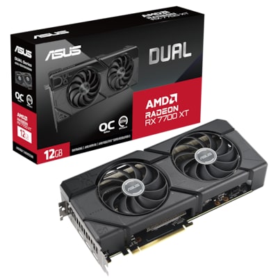 RT 70 günstig Kaufen-ASUS Dual Radeon RX 7700 XT 12GB OC Edition 12GB GDDR6 Grafikkarte. ASUS Dual Radeon RX 7700 XT 12GB OC Edition 12GB GDDR6 Grafikkarte <![CDATA[• AMD Radeon RX 7700 XT • 12GB GDDR6-RAM 192 Bit • Axial-Tech Lüfter-Design • Lüfter mit Doppelkugell