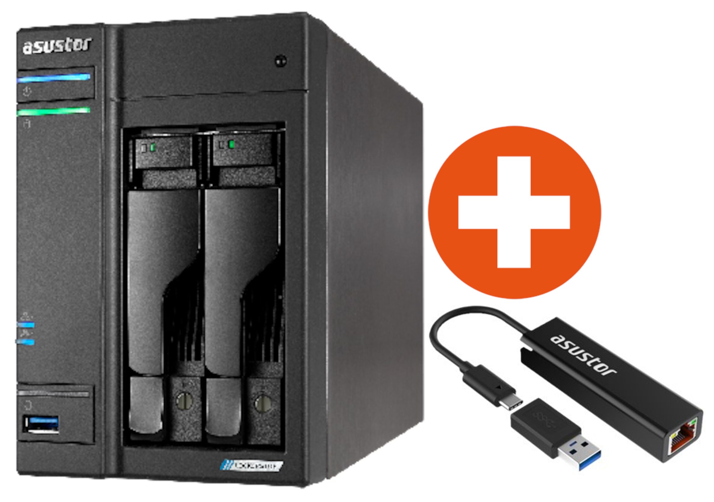 ASUSTOR AS6702T Gen2 Lockerstor 2 NAS System 2-bay + AS-U2.5G2 - Netzwerkadapter