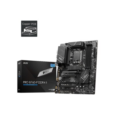 Chips mit günstig Kaufen-MSI PRO B760-P DDR4 II Mainboard Sockel 1700 ATX. MSI PRO B760-P DDR4 II Mainboard Sockel 1700 ATX <![CDATA[• ATX Mainboard mit Sockel Intel 1700 für Intel Core 14. Generation-CPU • Intel B760-Chipsatz, keine Grafik • 128 GB max. RAM, DDR4 bis zu 5