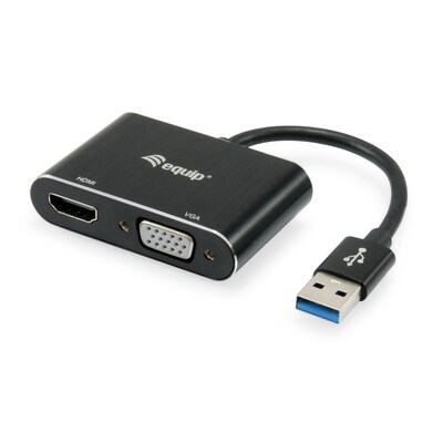 USB C günstig Kaufen-EQUIP 133386 USB 3.0 auf HDMI/VGA Adapter. EQUIP 133386 USB 3.0 auf HDMI/VGA Adapter <![CDATA[• USB-Geräte (5.0V) dank hoher Ausgabe (max 6.0A) aufladen • Mobil- oder USB-Gerät ohne PC oder Notebook aufladen • Schutz gegen Überlastung, Kurzschlus