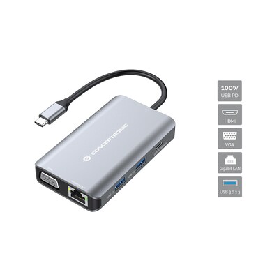 ti que  günstig Kaufen-Conceptronic DONN21G 7-in-1 USB 3.2 Gen 1 Dockingstation. Conceptronic DONN21G 7-in-1 USB 3.2 Gen 1 Dockingstation <![CDATA[• AWG 26/7 Querschnitt • Vergoldete Anschlüsse für hohe Übertragungsqualität • Vergossener Knickschutz mit Zugentlastun