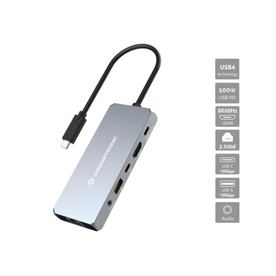 8K 60HZ günstig Kaufen-Conceptronic DONN22G 6-in-1 USB4 Dockingstation 40Gbps 8K 60Hz HDMI 2.5GbE. Conceptronic DONN22G 6-in-1 USB4 Dockingstation 40Gbps 8K 60Hz HDMI 2.5GbE <![CDATA[• USB Type C Stecker (Thunderbolt 3 Compatible) • DisplayPort 1.2 Stecker • Unterstützt 