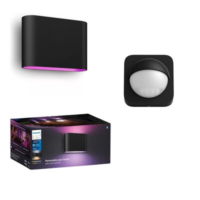 Color Farb günstig Kaufen-Philips Hue White & Color Ambiance Dymera smarte Wandleuchte + Outdoor Sensor. Philips Hue White & Color Ambiance Dymera smarte Wandleuchte + Outdoor Sensor <![CDATA[• Technologie: Smart LED • Material: Metall • Lichtfarbe: warmweiß, kaltwe