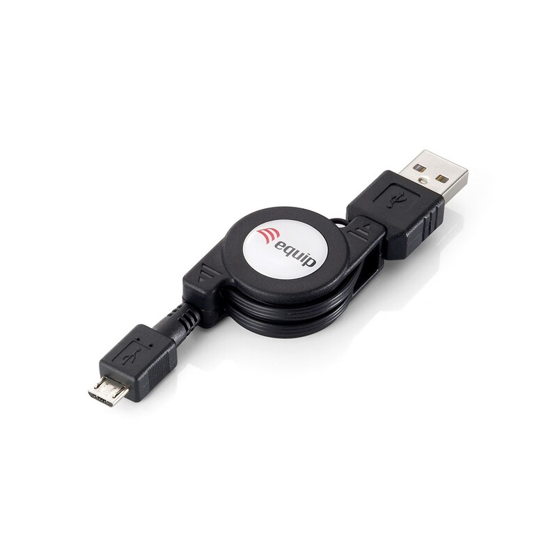 EQUIP 128595 USB 2.0  A to Micro-B ausziehbares Kabel, 1.0m , Schwarz