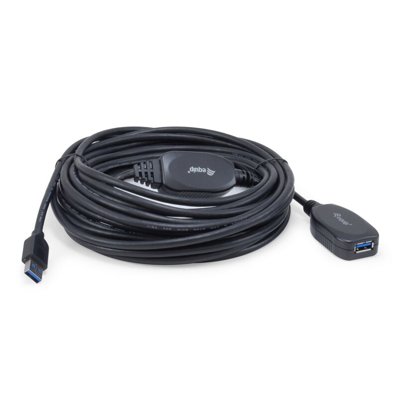 EQUIP 133347 Aktive USB 3.0 Verlängerungskabel, M/F, 10m, 5Gbps, Schwarz