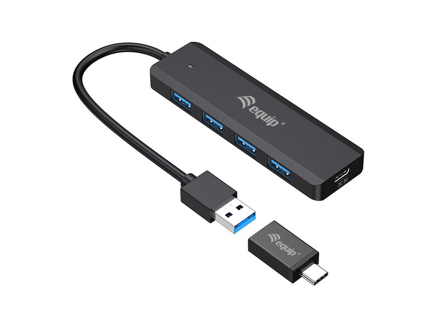 EQUIP 128959 4-Port-USB-3.2 Gen 1-Hub und Adapter f&uuml;r USB-C