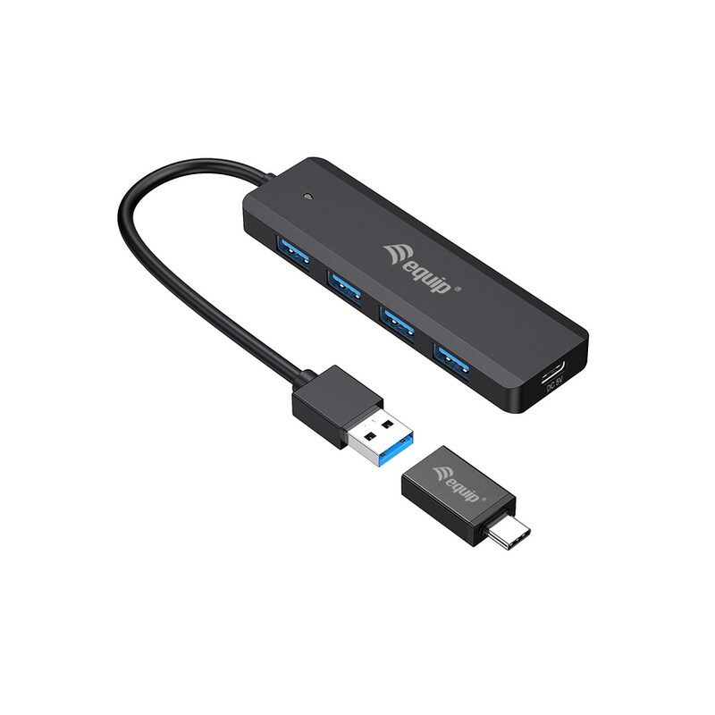 EQUIP 128959 4-Port-USB-3.2 Gen 1-Hub und Adapter für USB-C