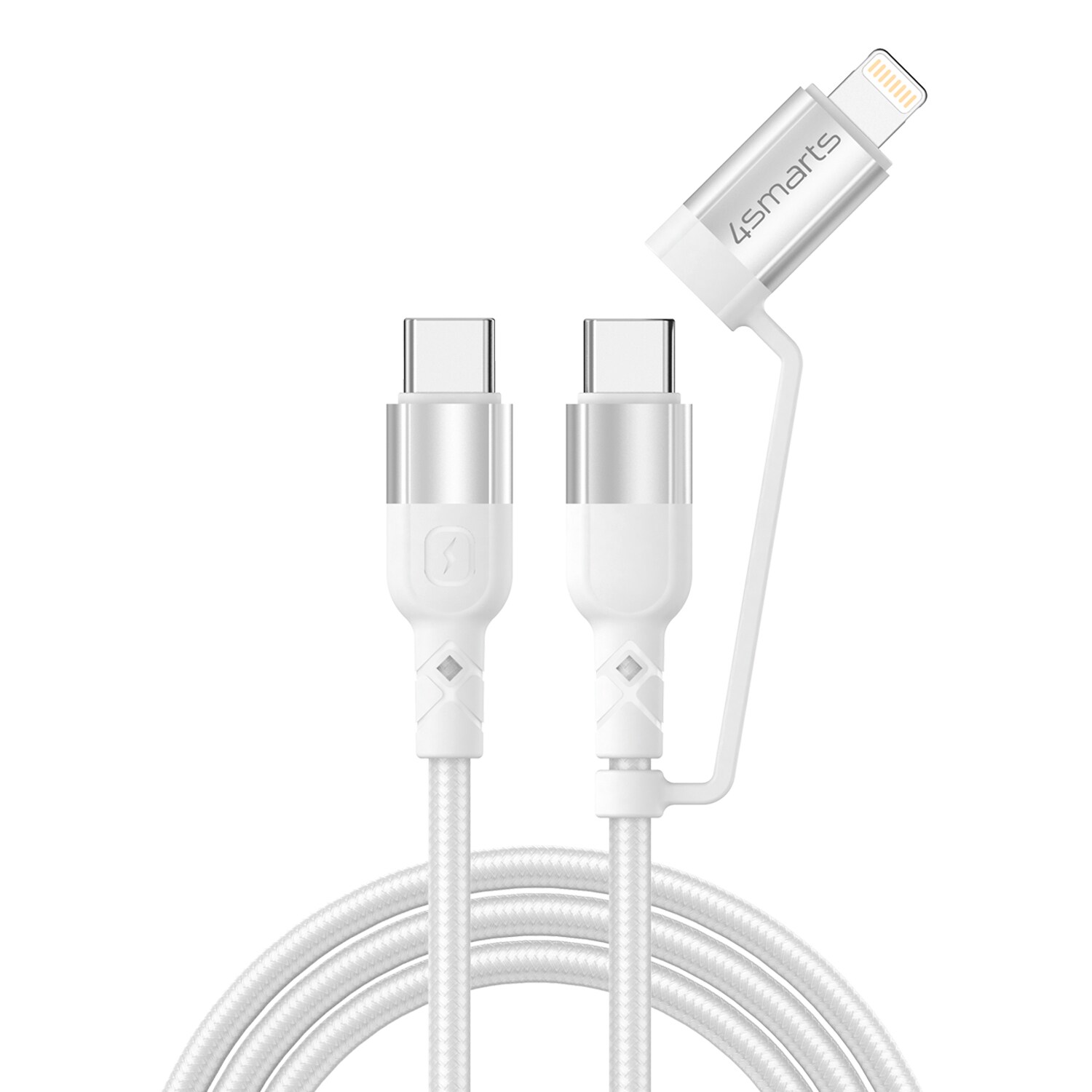 4smarts USB-C/C/ Lightning Kabel ComboCord CL 1.5m textil - wei&szlig;