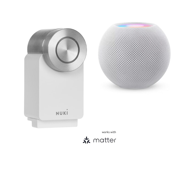 of Gene günstig Kaufen-Nuki Smart Lock Pro 4. Generation weiß + Apple HomePod mini. Nuki Smart Lock Pro 4. Generation weiß + Apple HomePod mini <![CDATA[• Nuki Smart Lock macht dein Smartphone zum Schlüssel • Türöffnen per Swipe oder vollautomatisch mit Auto Unlock • 