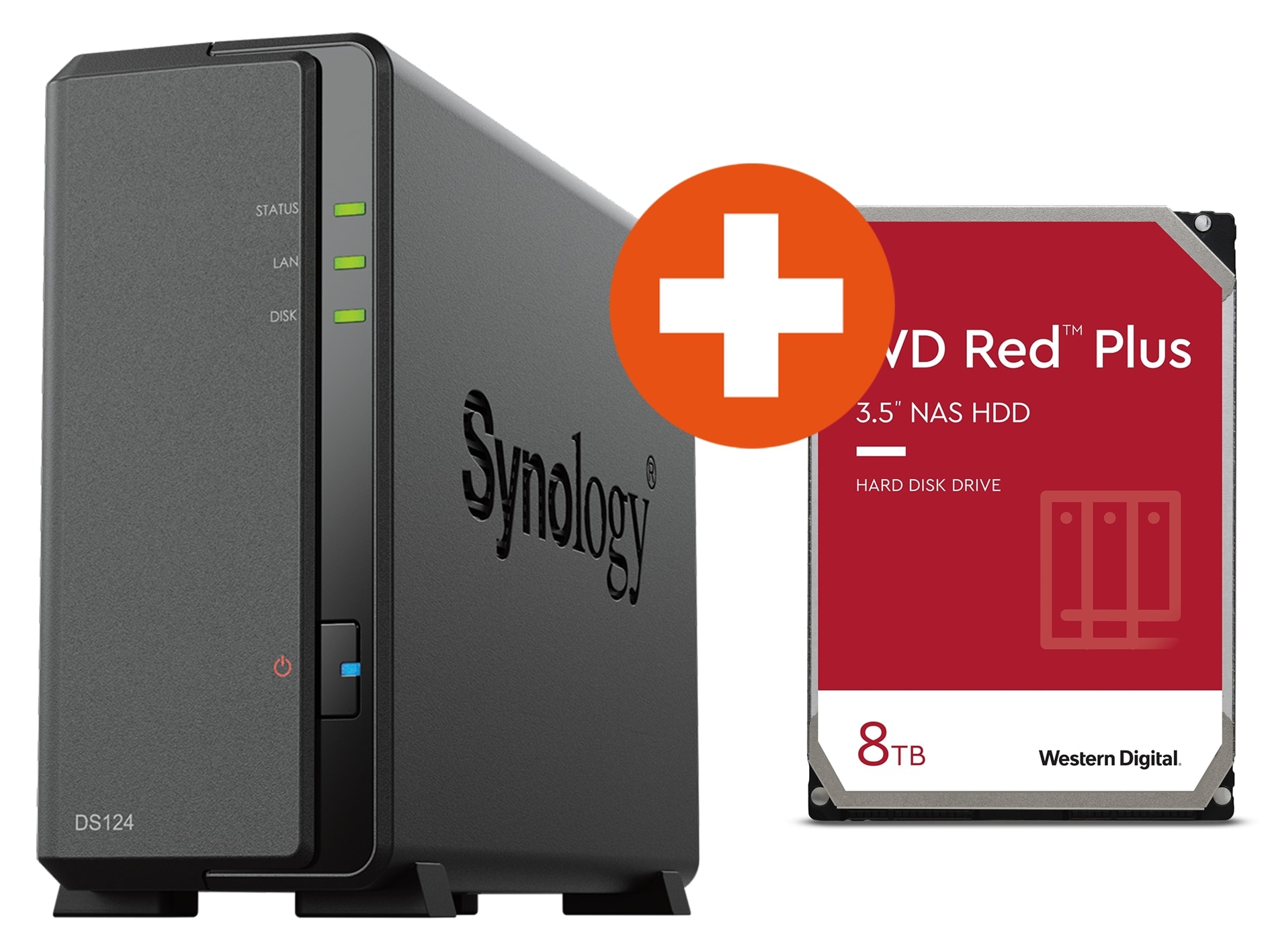 Synology Diskstation DS124 NAS System 1-Bay inkl. 8 TB WD Red Plus WD80EFZZ