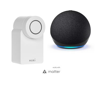 Nuki günstig Kaufen-Amazon Echo Dot (5. Gen.) mit Alexa - Nuki Smart Lock 4. Generation weiß. Amazon Echo Dot (5. Gen.) mit Alexa - Nuki Smart Lock 4. Generation weiß <![CDATA[• Stets bereit – Alexa kann Witze erzählen & Musik abspielen • Kann über Bluetoot