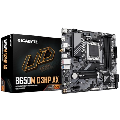 50 Mat günstig Kaufen-GIGABYTE B650M D3HP AX mATX Mainboard Sockel AM5. GIGABYTE B650M D3HP AX mATX Mainboard Sockel AM5 <![CDATA[• ATX Mainboard mit Sockel AMD AM5 für AMD RYZEN 8000 Serie-CPU • AMD B650-Chipsatz, keine Grafik • 192 GB max. RAM, DDR5 bis zu 7600MHz •