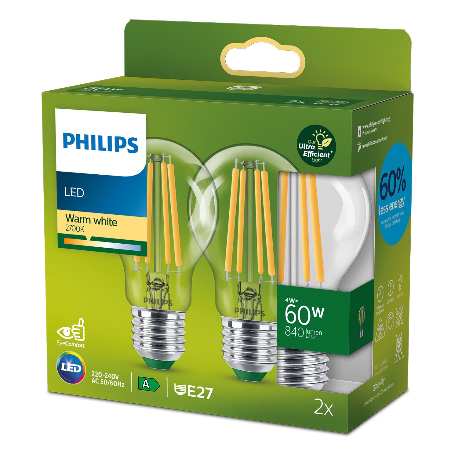 Philips Classic LED Lampe mit 40W, E27 Sockel, Klar, Warmwhite (2700K)