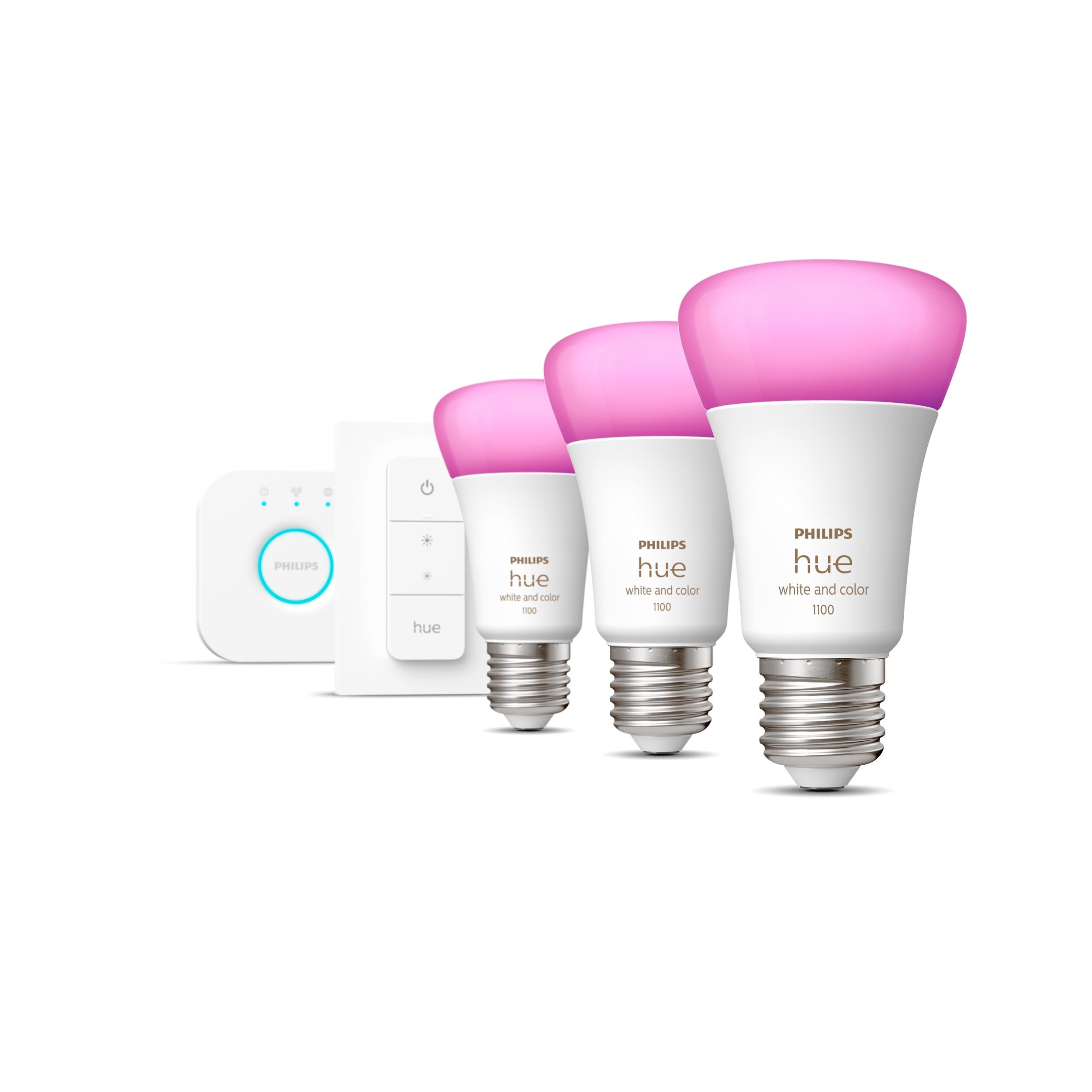 Philips Hue Starter Set White &amp;amp; Col. Amb. E27806lm 75W, 3er Pack + Dimmschalter