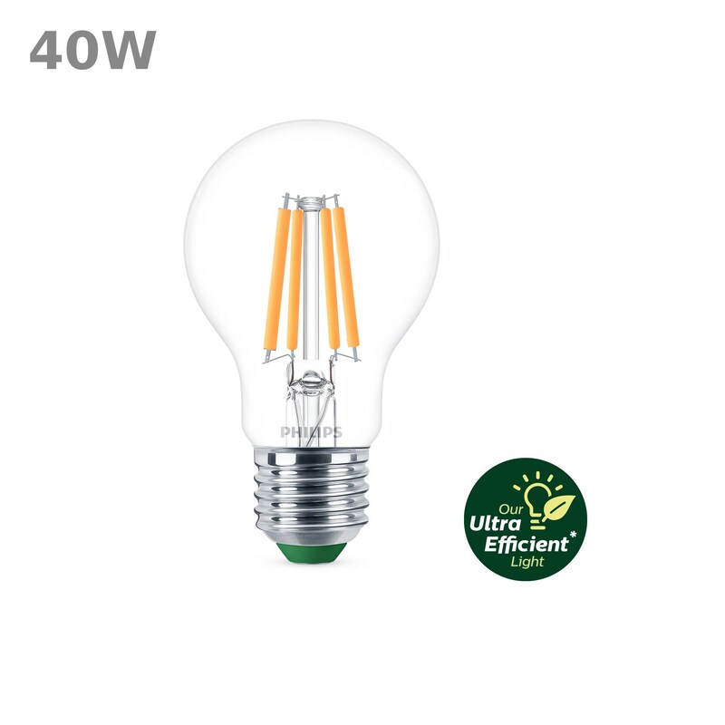 Philips Classic LED Lampe mit 40W, E27 Sockel, Klar, Warmwhite (2700K)