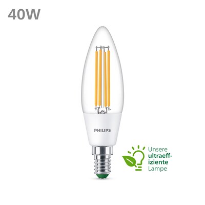 Klasse B günstig Kaufen-Philips Classic LED Lampe mit 40W, E14 Sockel, Klar, Warmwhite (2700K). Philips Classic LED Lampe mit 40W, E14 Sockel, Klar, Warmwhite (2700K) <![CDATA[• Austauschtype: LED-Lampe / Sockel: E14 / Lichtfarbe: warmweiß • Energieeffizienzklasse: A • Le