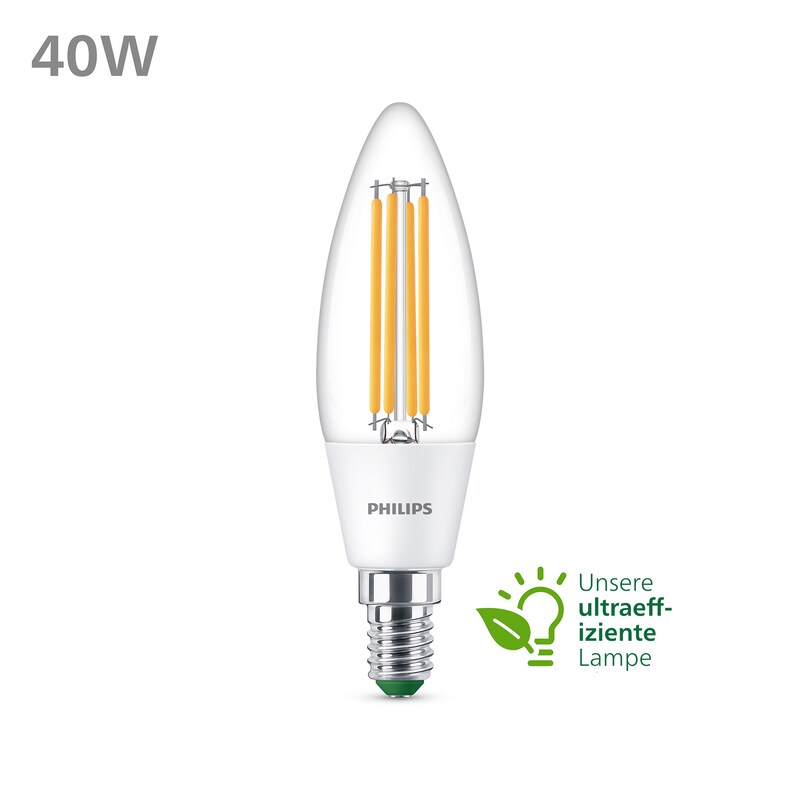 Philips Classic LED Lampe mit 40W, E14 Sockel, Klar, Warmwhite (2700K)