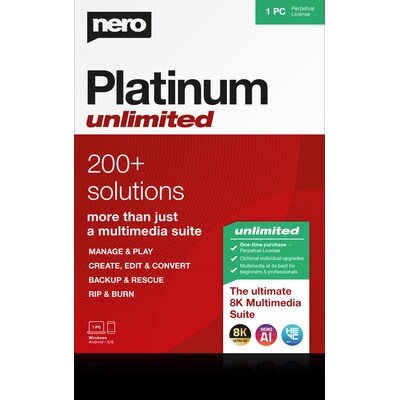 Fingerabdruck&Code günstig Kaufen-NERO Platinum Unlimited Download Code. NERO Platinum Unlimited Download Code <![CDATA[• Funktionspaket für Ihren PC • Digitaler Code • unbegrenzte Laufzeit • für maximal 1 Nutzer]]>. 