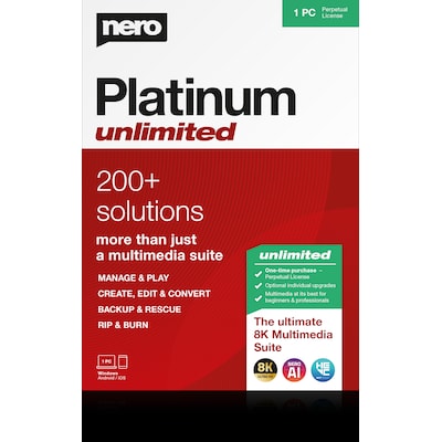 Unlimited günstig Kaufen-NERO Platinum Unlimited Download Code. NERO Platinum Unlimited Download Code <![CDATA[• Funktionspaket für Ihren PC • Digitaler Code • unbegrenzte Laufzeit • für maximal 1 Nutzer]]>. 