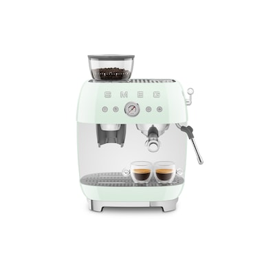 Espresso Maschine günstig Kaufen-SMEG EGF03PGEU 50s Style Siebträgermaschine mit Kaffeemühle Pastellgrün. SMEG EGF03PGEU 50s Style Siebträgermaschine mit Kaffeemühle Pastellgrün <![CDATA[• Siebträger-Espressomaschine mit integrierter Kaffeemühle • 50s 