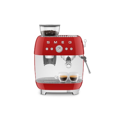 Espresso Maschine günstig Kaufen-SMEG EGF03RDEU 50s Style Siebträgermaschine mit Kaffeemühle Rot. SMEG EGF03RDEU 50s Style Siebträgermaschine mit Kaffeemühle Rot <![CDATA[• Siebträger-Espressomaschine mit integrierter Kaffeemühle • 50s Style Design in Rot (Hochg